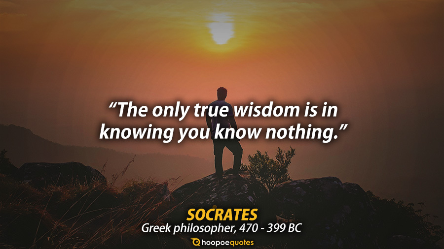 The only true wisdom is in knowing you know nothing. Ink line illustration of man alone in a sunset