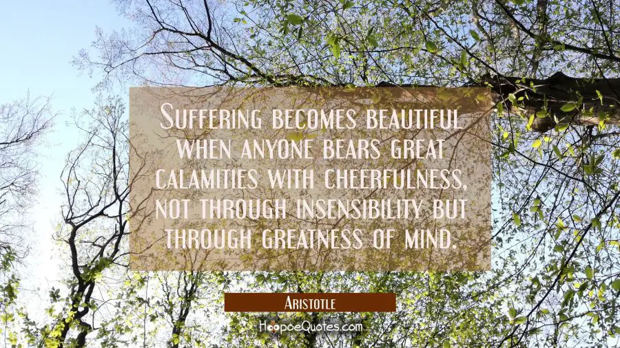 Suffering becomes beautiful when anyone bears great calamities with cheerfulness not through insens Aristotle Quotes