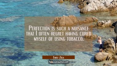 Perfection is such a nuisance that I often regret having cured myself of using tobacco. Emile Zola Quotes