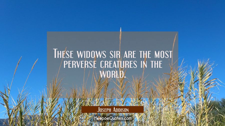 These widows sir are the most perverse creatures in the world. Joseph Addison Quotes