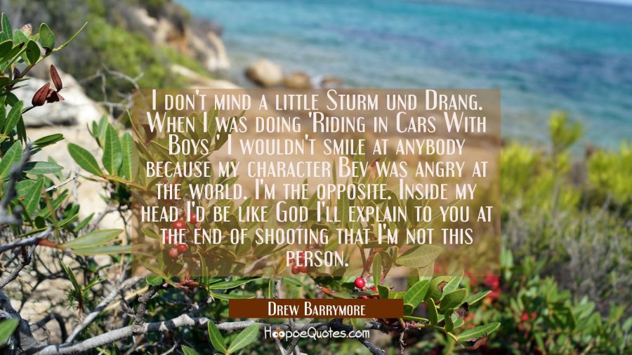 I don't mind a little Sturm und Drang. When I was doing 'Riding in Cars With Boys ' I wouldn't smil Drew Barrymore Quotes