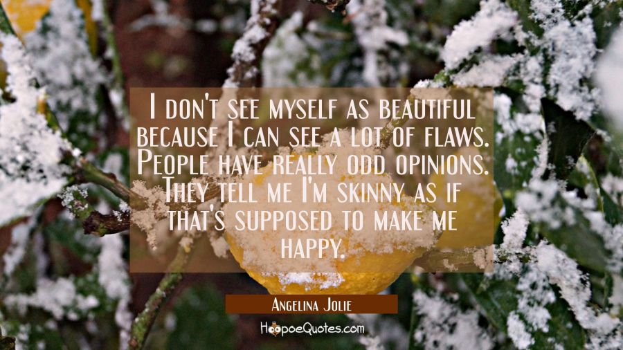 I don't see myself as beautiful because I can see a lot of flaws. People have really odd opinions.  Angelina Jolie Quotes