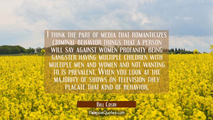 I think the part of media that romanticizes criminal behavior things that a person will say against Bill Cosby Quotes