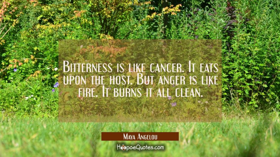 Bitterness is like cancer. It eats upon the host. But anger is like fire. It burns it all clean. Maya Angelou Quotes