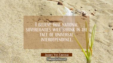 I believe that national sovereignties will shrink in the face of universal interdependence.