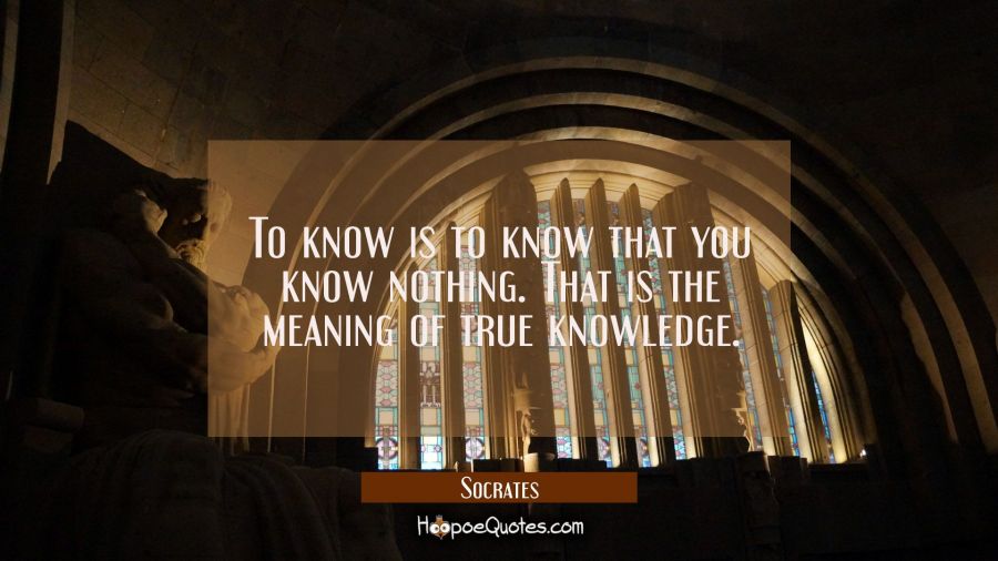 To know is to know that you know nothing. That is the meaning of true knowledge. Socrates Quotes