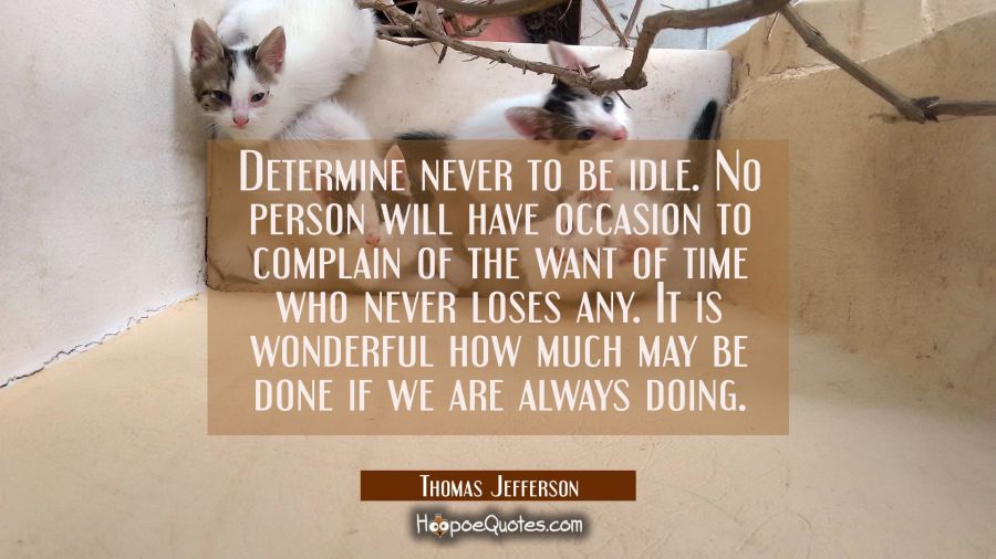 Determine never to be idle. No person will have occasion to complain of the want of time who never  Thomas Jefferson Quotes