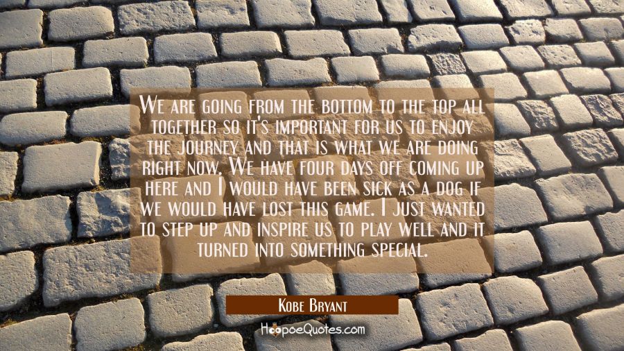 We are going from the bottom to the top all together so it's important for us to enjoy the journey  Kobe Bryant Quotes