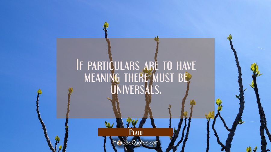 If particulars are to have meaning there must be universals. Plato Quotes