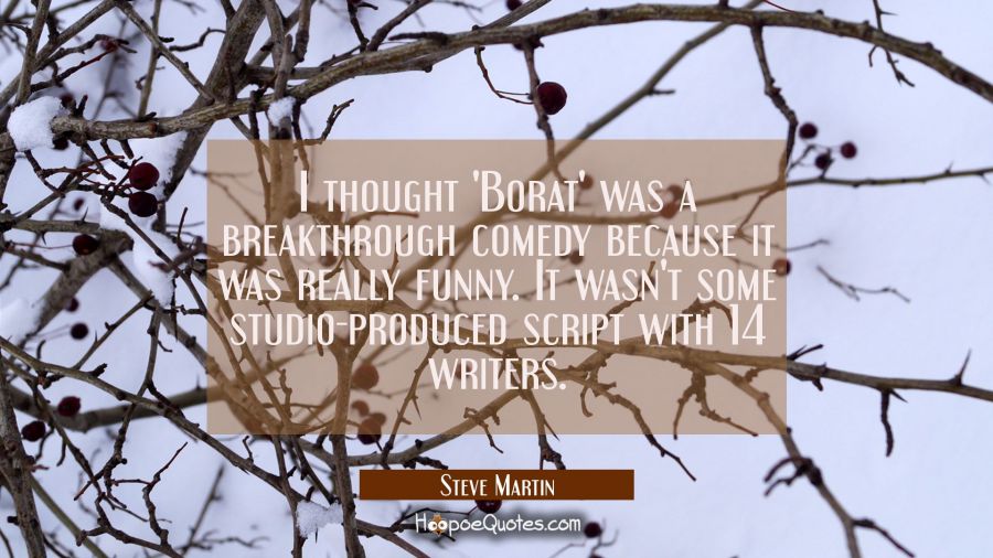 I thought 'Borat' was a breakthrough comedy because it was really funny. It wasn't some studio-prod Steve Martin Quotes