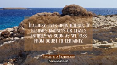 Jealousy lives upon doubts. It becomes madness or ceases entirely as soon as we pass from doubt to  Francois de La Rochefoucauld Quotes