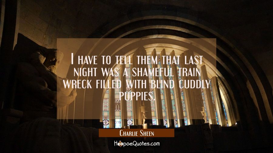 I have to tell them that last night was a shameful train wreck filled with blind cuddly puppies. Charlie Sheen Quotes