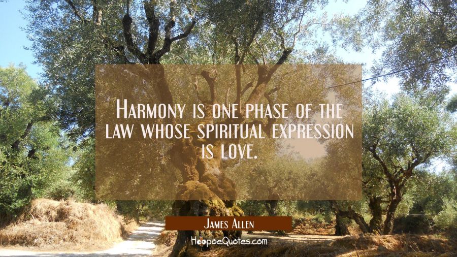 Harmony is one phase of the law whose spiritual expression is love. James Allen Quotes