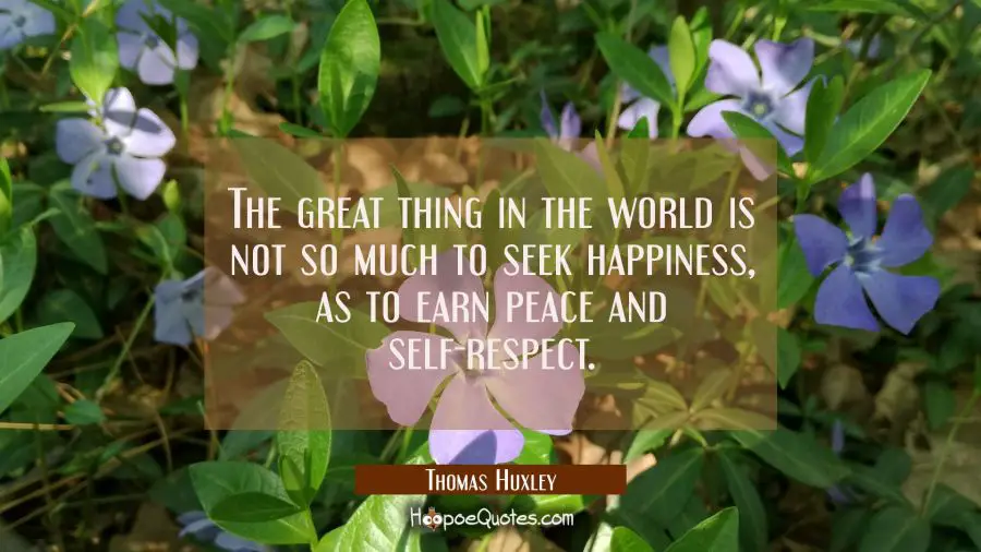 The great thing in the world is not so much to seek happiness as to earn peace and self-respect. Thomas Huxley Quotes