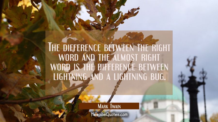 The difference between the right word and the almost right word is the difference between lightning Mark Twain Quotes