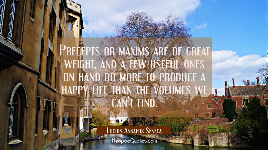 Precepts or maxims are of great weight, and a few useful ones on hand do more to produce a happy li Lucius Annaeus Seneca Quotes