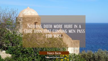 Nothing doth more hurt in a state than that cunning men pass for wise.