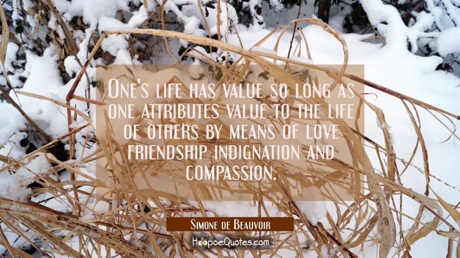 One's life has value so long as one attributes value to the life of others by means of love friends Simone de Beauvoir Quotes