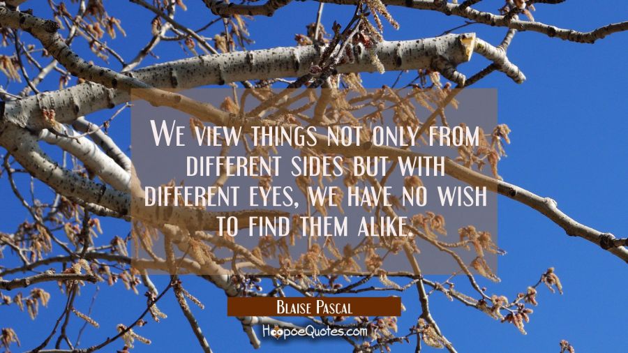 We view things not only from different sides but with different eyes, we have no wish to find them  Blaise Pascal Quotes