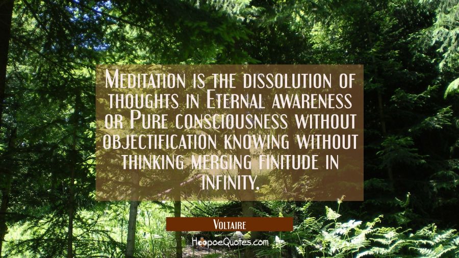 Meditation is the dissolution of thoughts in Eternal awareness or Pure consciousness without object Voltaire Quotes