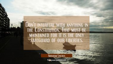 Don&#039;t interfere with anything in the Constitution. That must be maintained for it is the only safeg Abraham Lincoln Quotes