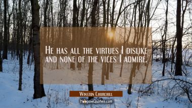 He has all the virtues I dislike and none of the vices I admire.