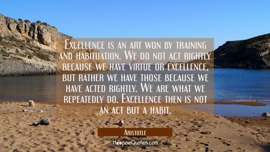 Excellence is an art won by training and habituation. We do not act rightly because we have virtue Aristotle Quotes