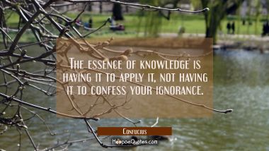 The essence of knowledge is having it to apply it, not having it to confess your ignorance. Confucius Quotes
