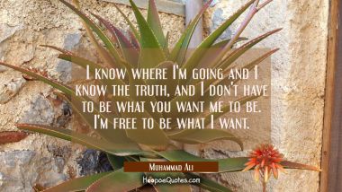 I know where I&#039;m going and I know the truth, and I don&#039;t have to be what you want me to be. I&#039;m free to be what I want. Muhammad Ali Quotes