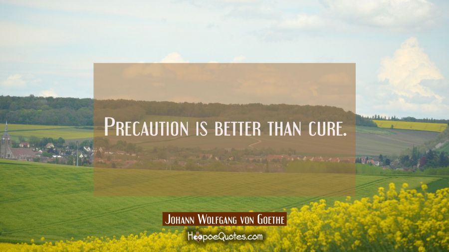 Precaution is better than cure. Johann Wolfgang von Goethe Quotes
