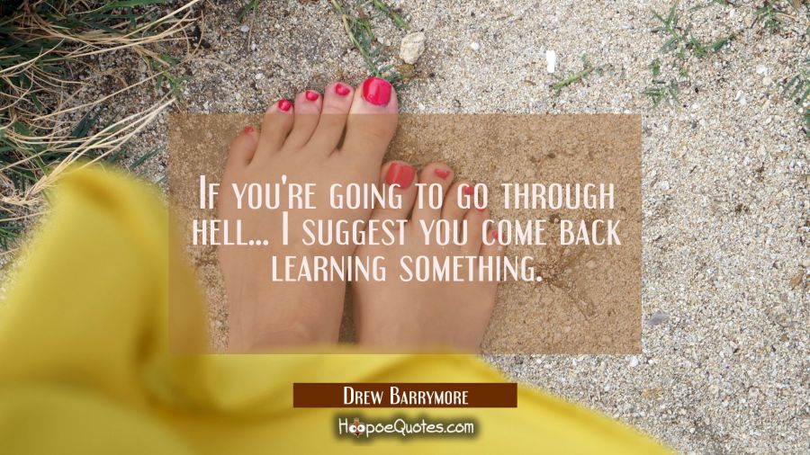 If you're going to go through hell... I suggest you come back learning something. Drew Barrymore Quotes