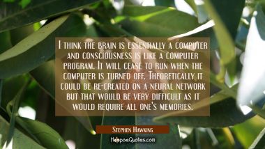 I think the brain is essentially a computer and consciousness is like a computer program. It will c Stephen Hawking Quotes