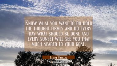 Know what you want to do hold the thought firmly and do every day what should be done and every sun