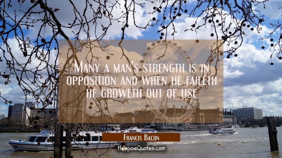 Many a man's strength is in opposition and when he faileth he groweth out of use Francis Bacon Quotes