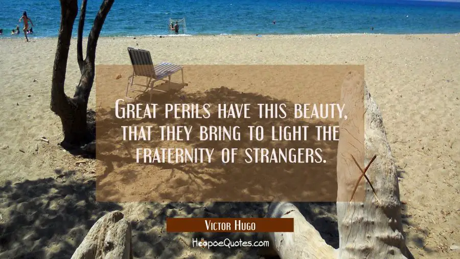 Great perils have this beauty that they bring to light the fraternity of strangers. Victor Hugo Quotes