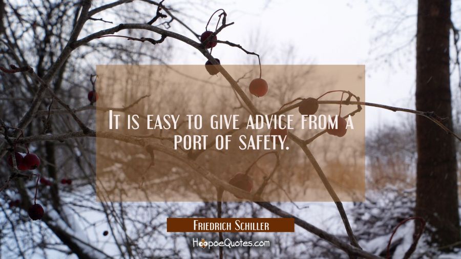 It is easy to give advice from a port of safety. Friedrich Schiller Quotes