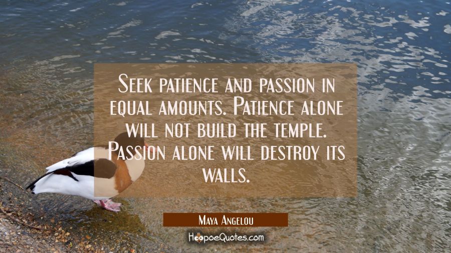 Seek patience and passion in equal amounts. Patience alone will not build the temple. Passion alone will destroy its walls. Maya Angelou Quotes