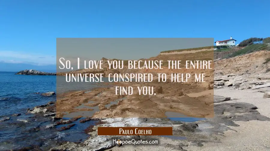 So, I love you because the entire universe conspired to help me find you. Paulo Coelho Quotes