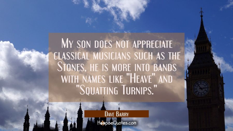 My son does not appreciate classical musicians such as the Stones, he is more into bands with names Dave Barry Quotes