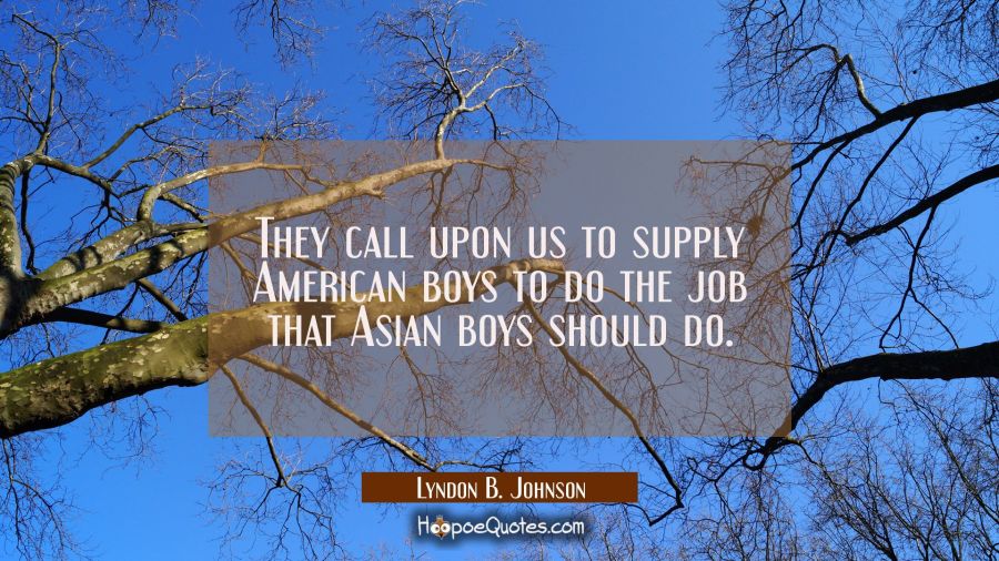 They call upon us to supply American boys to do the job that Asian boys should do. Lyndon B. Johnson Quotes