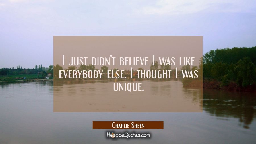 I just didn't believe I was like everybody else. I thought I was unique. Charlie Sheen Quotes