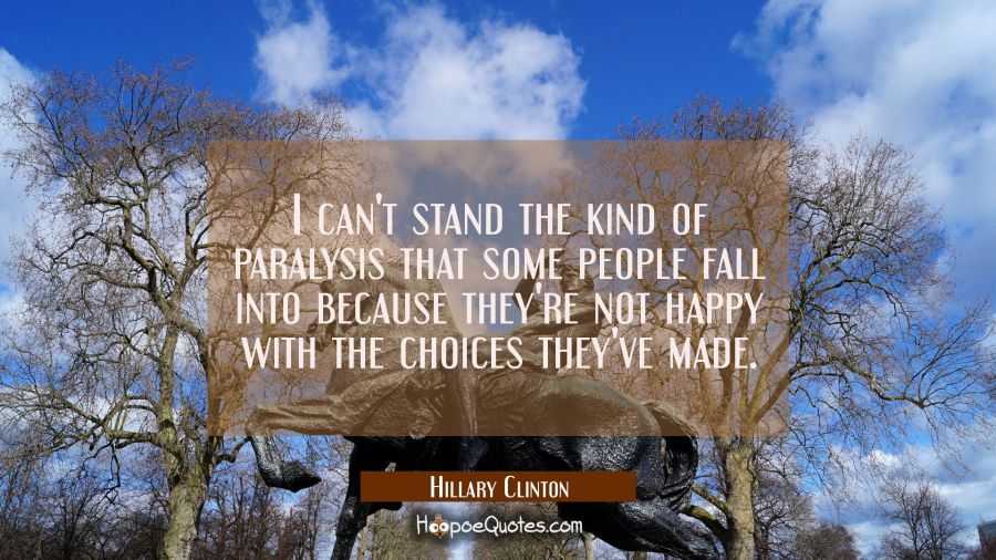 I can't stand the kind of paralysis that some people fall into because they're not happy with the c Hillary Clinton Quotes