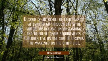 Despair is the result of each earnest attempt to go through life with virtue, justice and understanding, and to fulfill their requirements. Children live on one side of despair, the awakened on the other side.