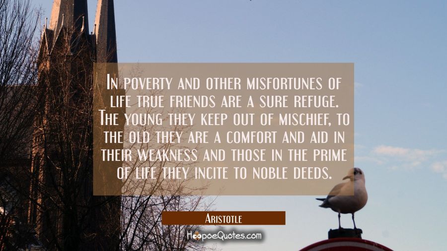 In poverty and other misfortunes of life true friends are a sure refuge. The young they keep out of Aristotle Quotes