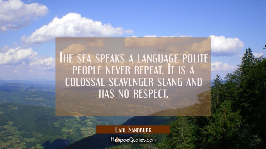 The sea speaks a language polite people never repeat. It is a colossal scavenger slang and has no r Carl Sandburg Quotes