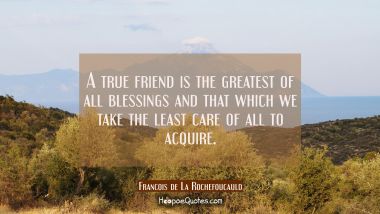 A true friend is the greatest of all blessings and that which we take the least care of all to acqu Francois de La Rochefoucauld Quotes