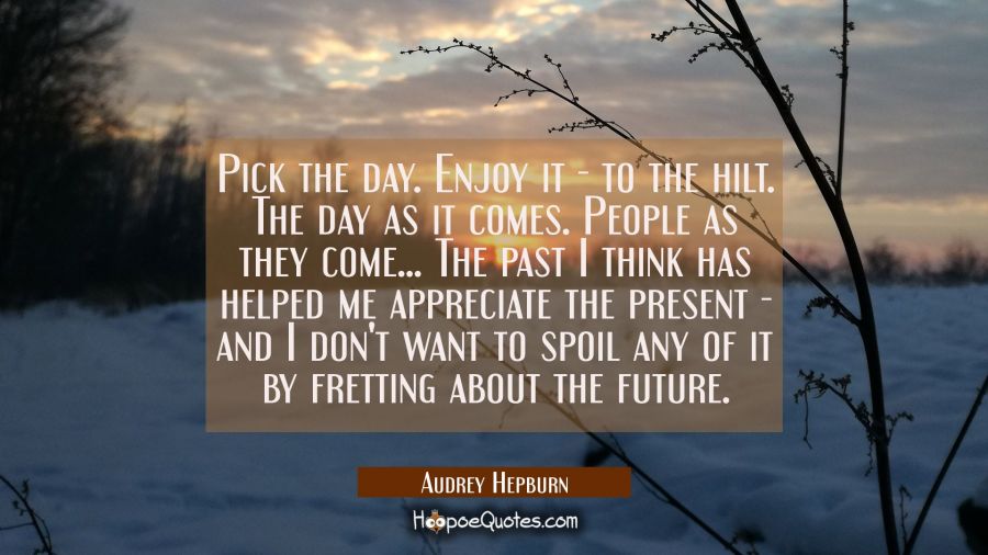 Pick the day. Enjoy it - to the hilt. The day as it comes. People as they come... The past I think  Audrey Hepburn Quotes