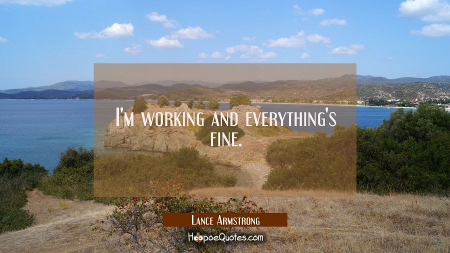 I'm working and everything's fine. Lance Armstrong Quotes