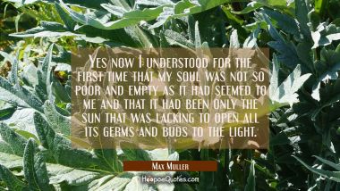 Yes now I understood for the first time that my soul was not so poor and empty as it had seemed to  Max Muller Quotes
