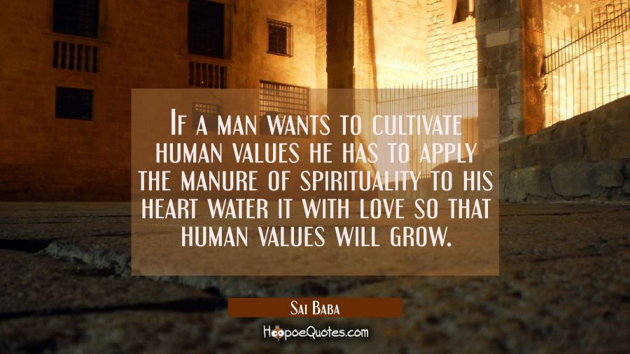 If a man wants to cultivate human values he has to apply the manure of spirituality to his heart wa Sai Baba Quotes